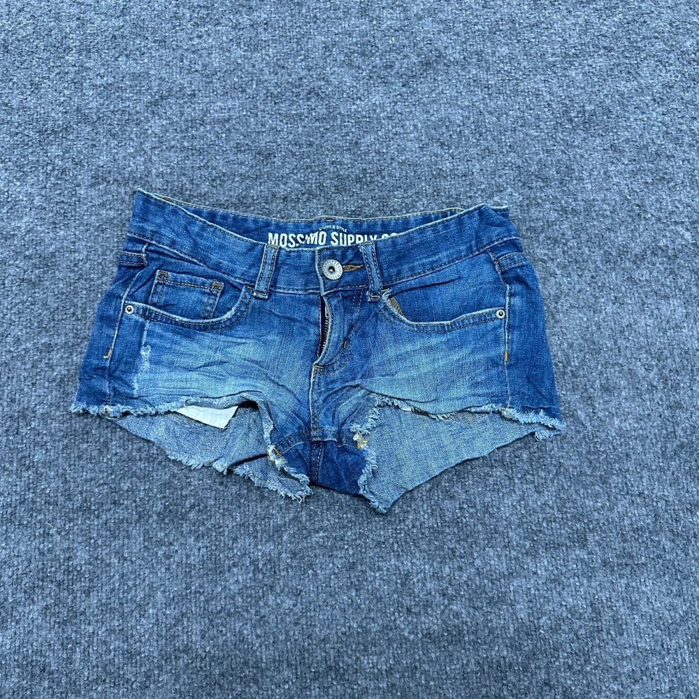 Mossimo Shorts Womens Size 1 Blue Denim Cut Off Low Rise Frayed Hem Casual Fit 6